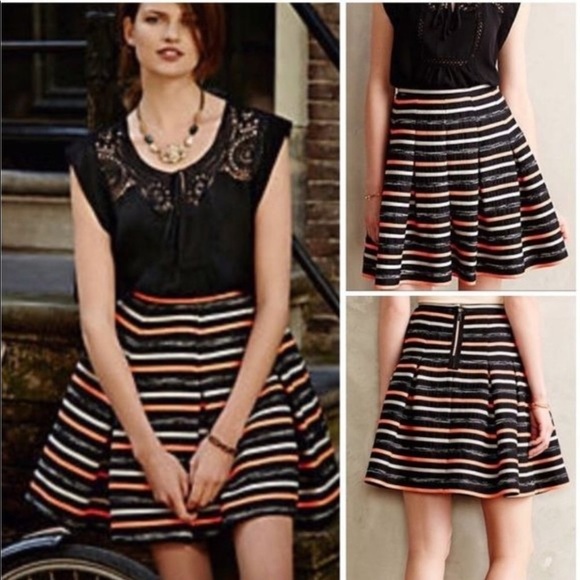 Anthropologie Dresses & Skirts - Anthropologie HD in Paris Pleated Striped Orange Black Silver Skirt size 6